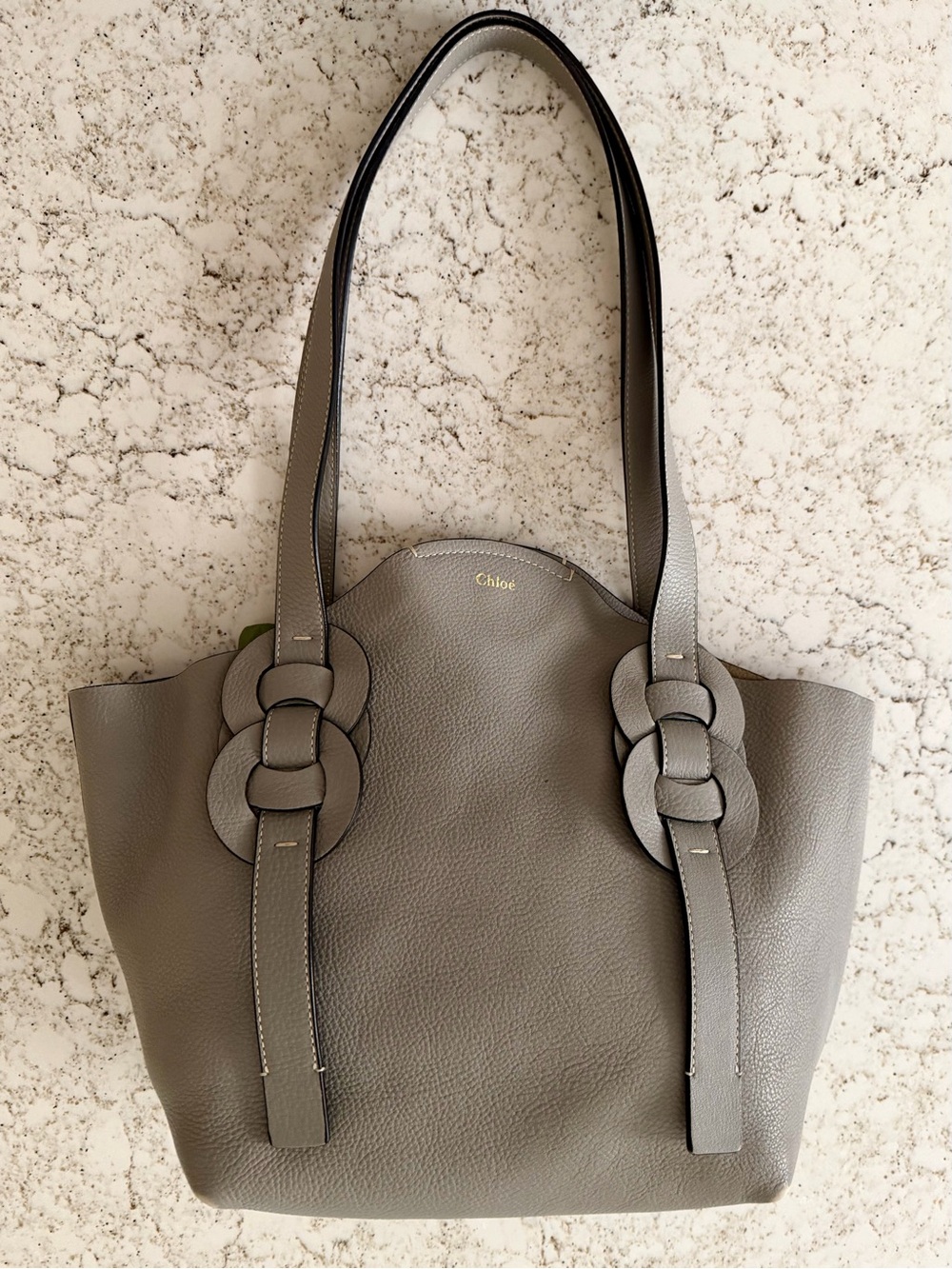 Chloe Leather Darryl Tote in Light Gray